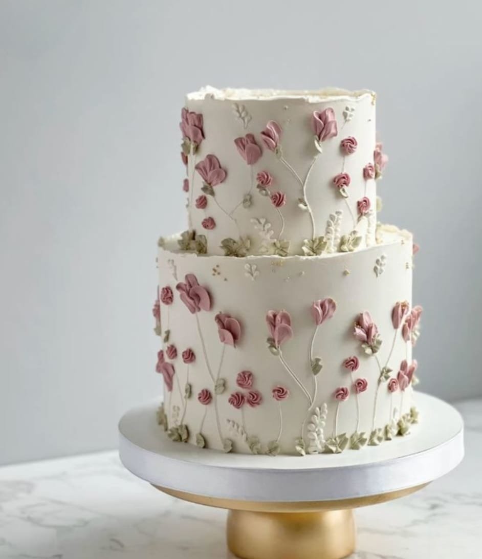 Pink floral beige mini tier cake